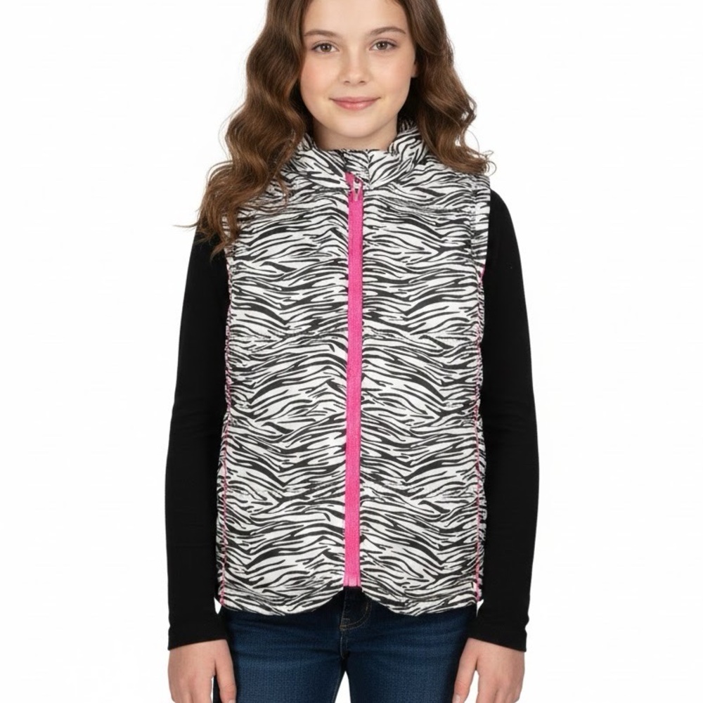 l.e.i life energy intelligence Zebra Vest Black & White,Zipper Fuschia 14/16  XL